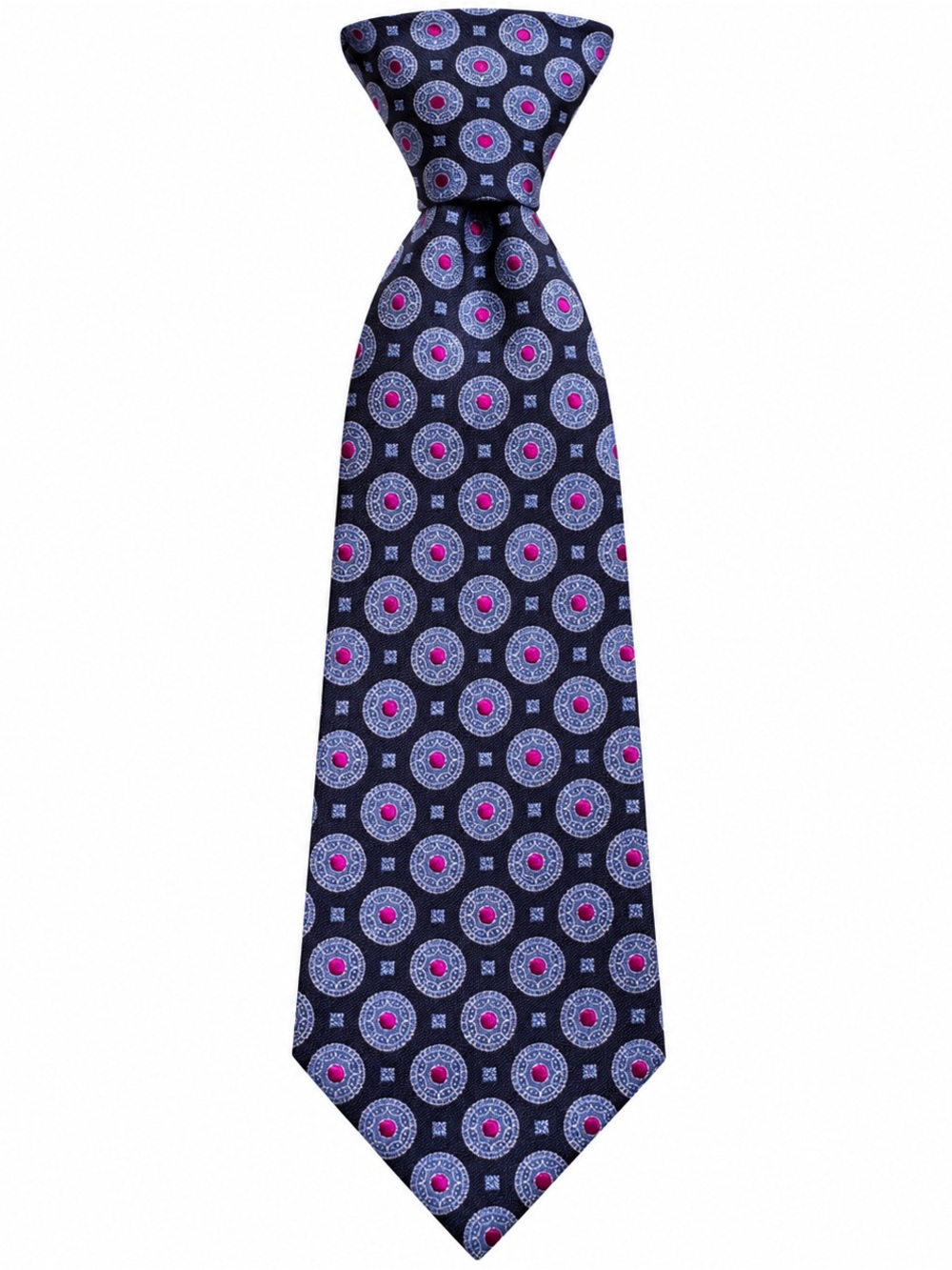 Ermenegildo Zegna Navy Tie with Purple Medallions and Pink Centers